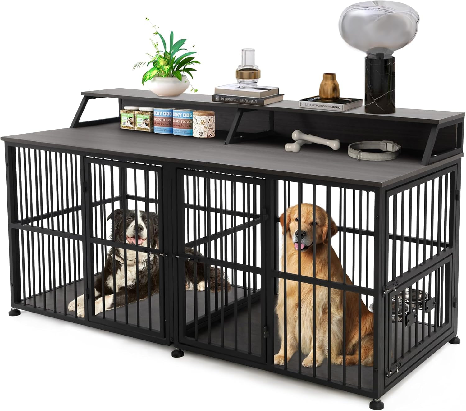 Dog Crate Furniture, 40" Dog Kennel Indoor Foldable, Sturdy Wooden Dog Crate End Table Easy Assembly with Side Doors for Large and Medium Dog