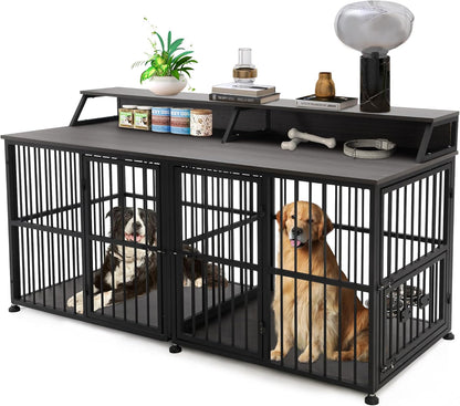 Dog Crate Furniture, 40" Dog Kennel Indoor Foldable, Sturdy Wooden Dog Crate End Table Easy Assembly with Side Doors for Large and Medium Dog
