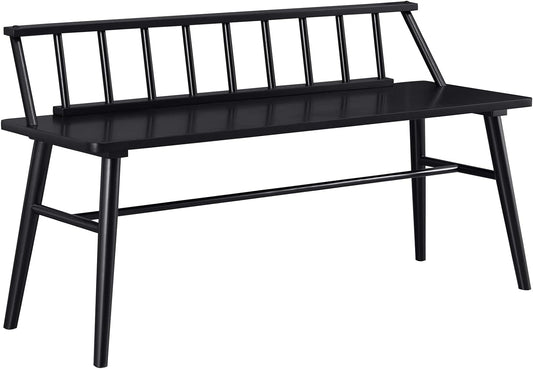 Lennon Boho Solid Wood Low Spindle-Back Bench, 47 Inch, Black