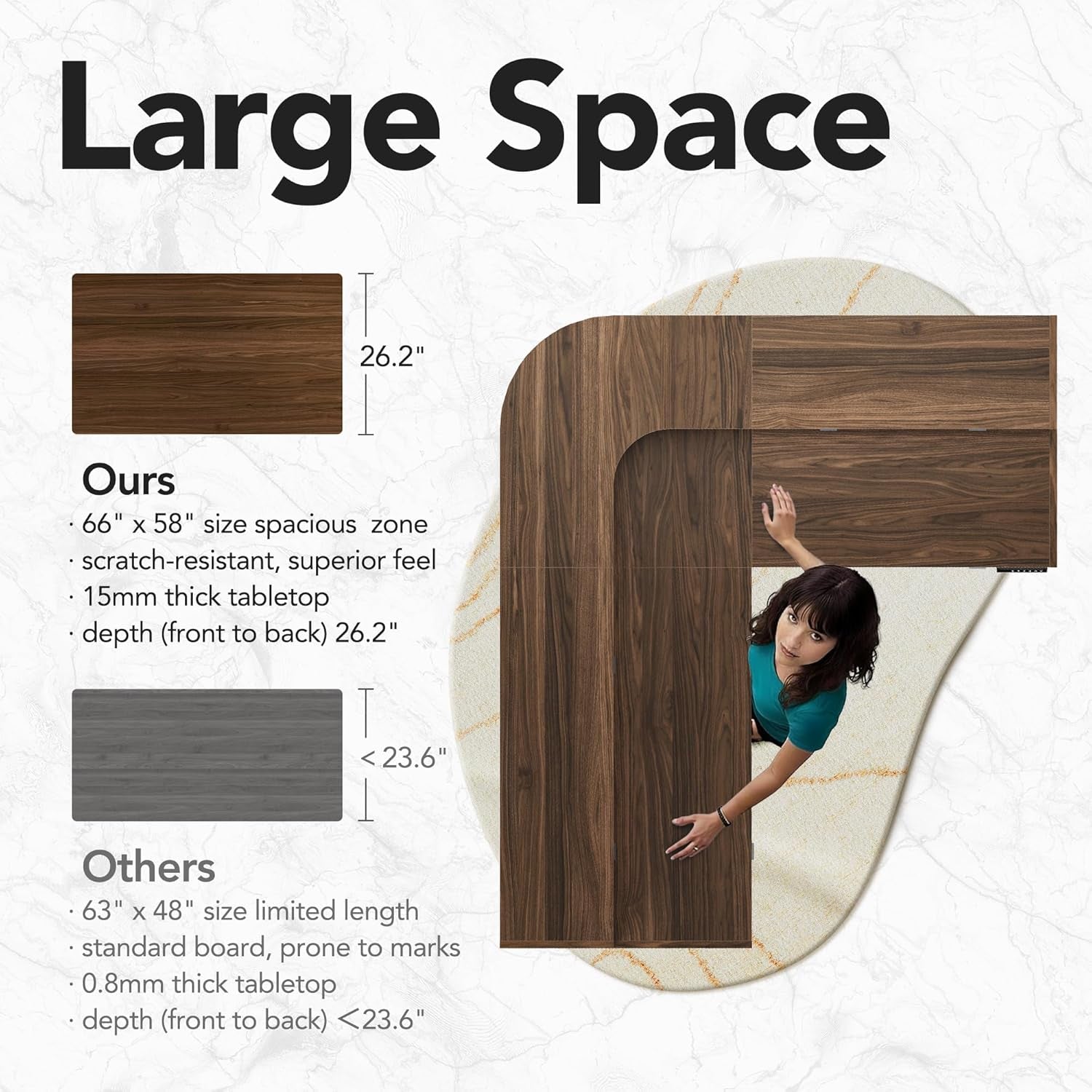65.5" × 57.6" Electric L Shaped Standing Desk with 6 Storage Drawers, 2-Tier Corner Sit Stand Desk with Power Strip Tray & Cable Grommets, Height Adjustable Computer Gaming Table, Walnut