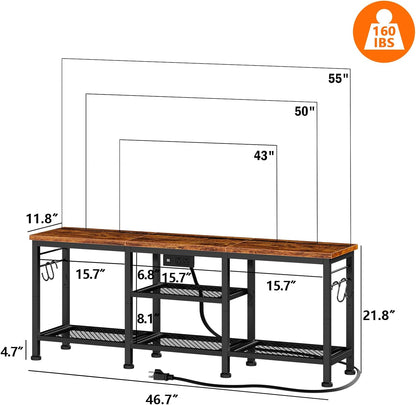TV Stand with Power Outlets, Entertainment Center with Open Storage Shelves for Tvs up to 55 Inch, Media Console Table with Soundbar Shelf for Living Room, Bedroom, Rustic Brown