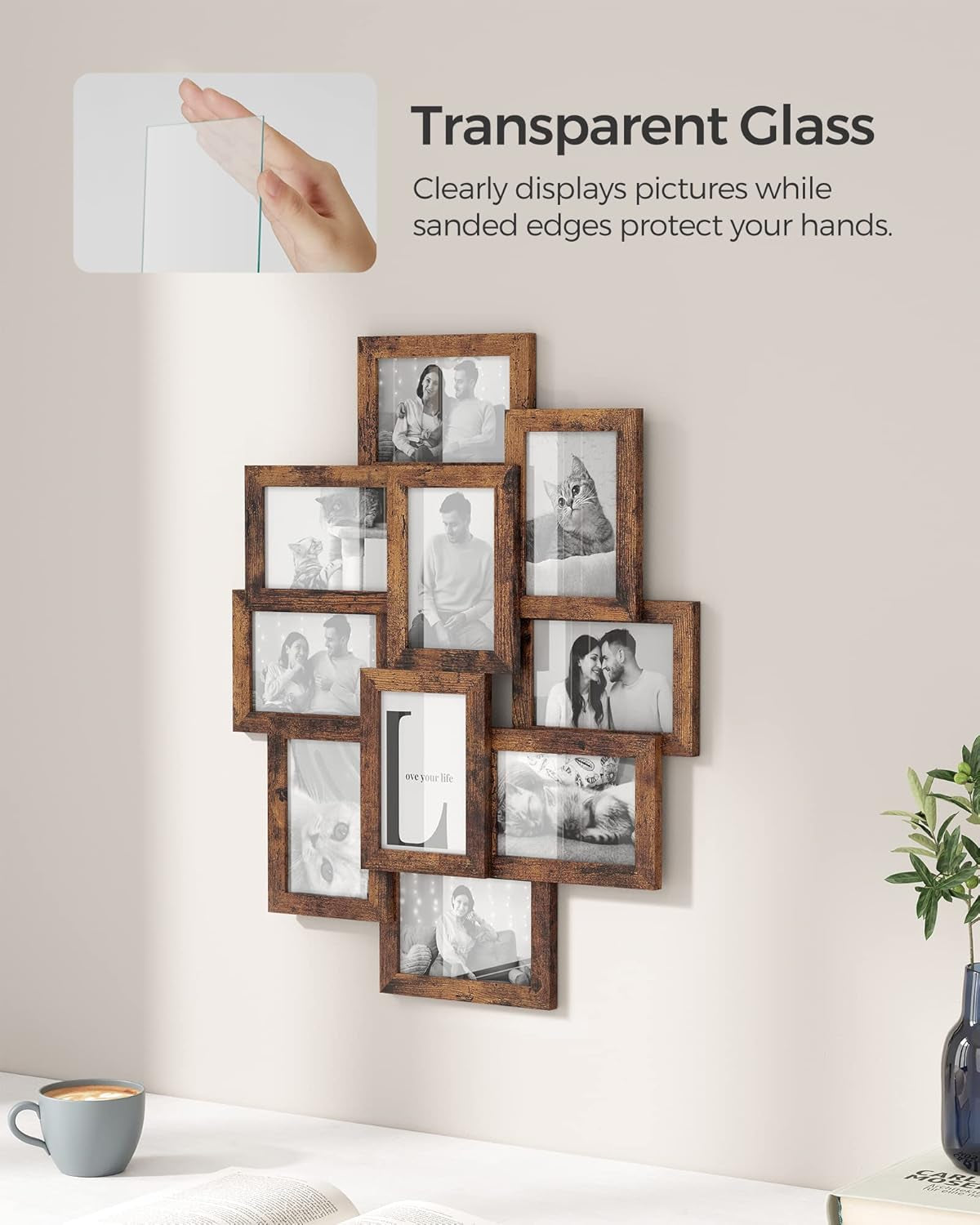 4X6 Collage Picture Frames, 10-Pack Photo Collage Frame for Wall Decor, Glass Front, Assembly Required, Rustic Brown URPF020X02