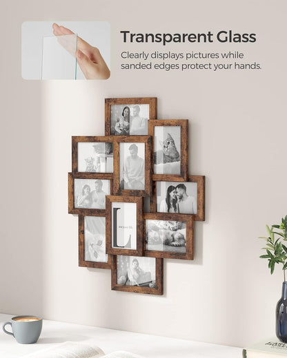 4X6 Collage Picture Frames, 10-Pack Photo Collage Frame for Wall Decor, Glass Front, Assembly Required, Rustic Brown URPF020X02