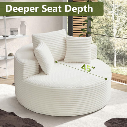 56''Oversized round Chair Lounge Chaise Indoor, Modern Upholstered Corduroy Cloud Circle Chair with Deep Seat, Comfy Fluffy Sleeper Sofa for Living Room Bedroom No Assembly Required (Beige)