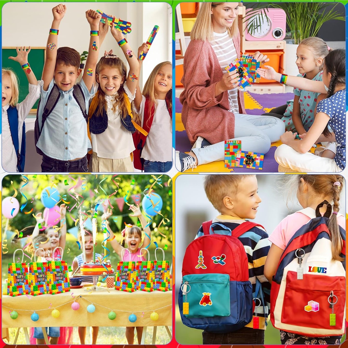 146 Pack Building Blocks Party Favor, Building Blocks Party Supplies Tote Bag Notebook Bracelet Keychain Stamps Stickers for Birthday Party Decoration Gifts Class Reward