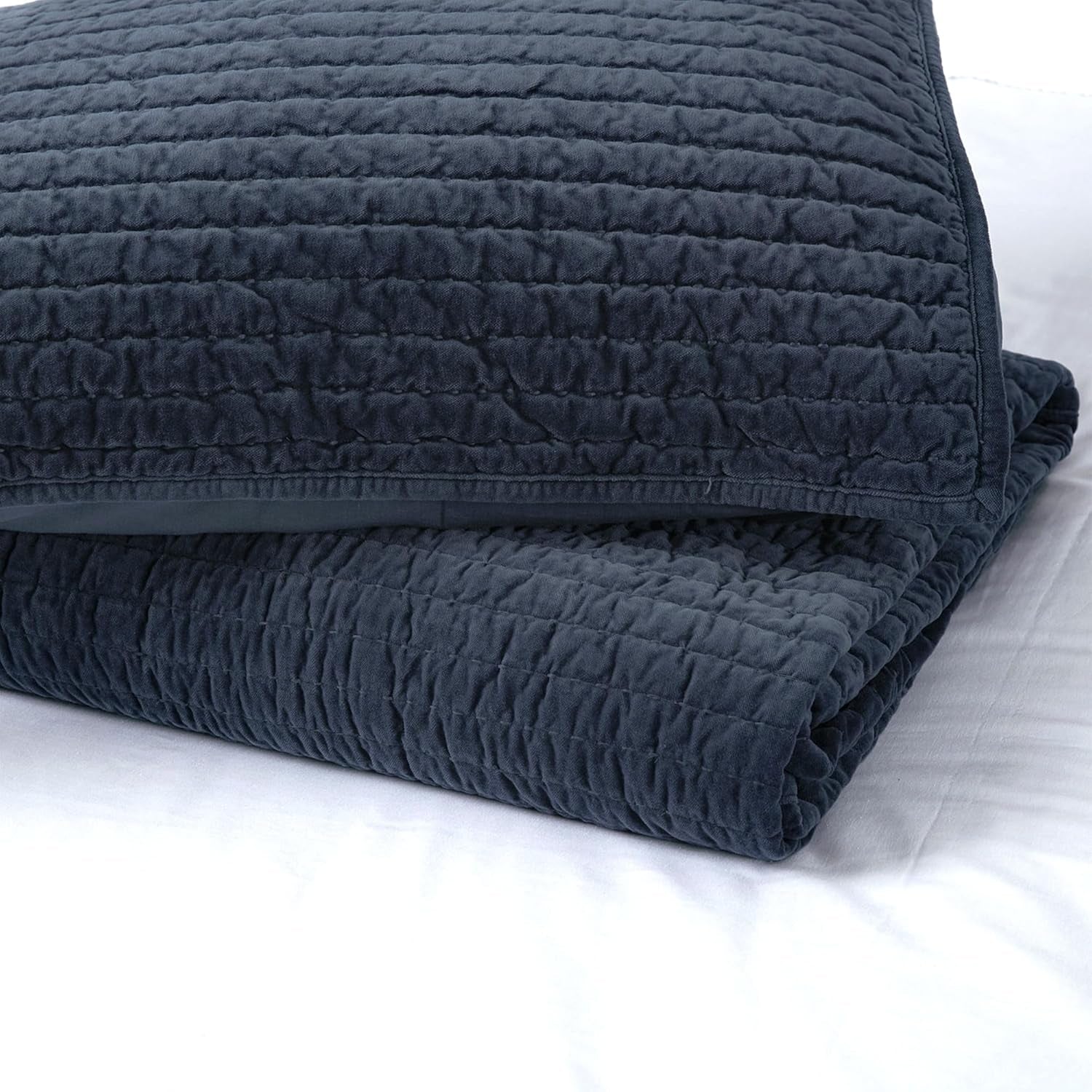 Bed Pillow Sham Royal Cotton Velvet Pic-Stitch King Pillow Sham - 20'' X 36'', Dusty Blue, 1 Piece