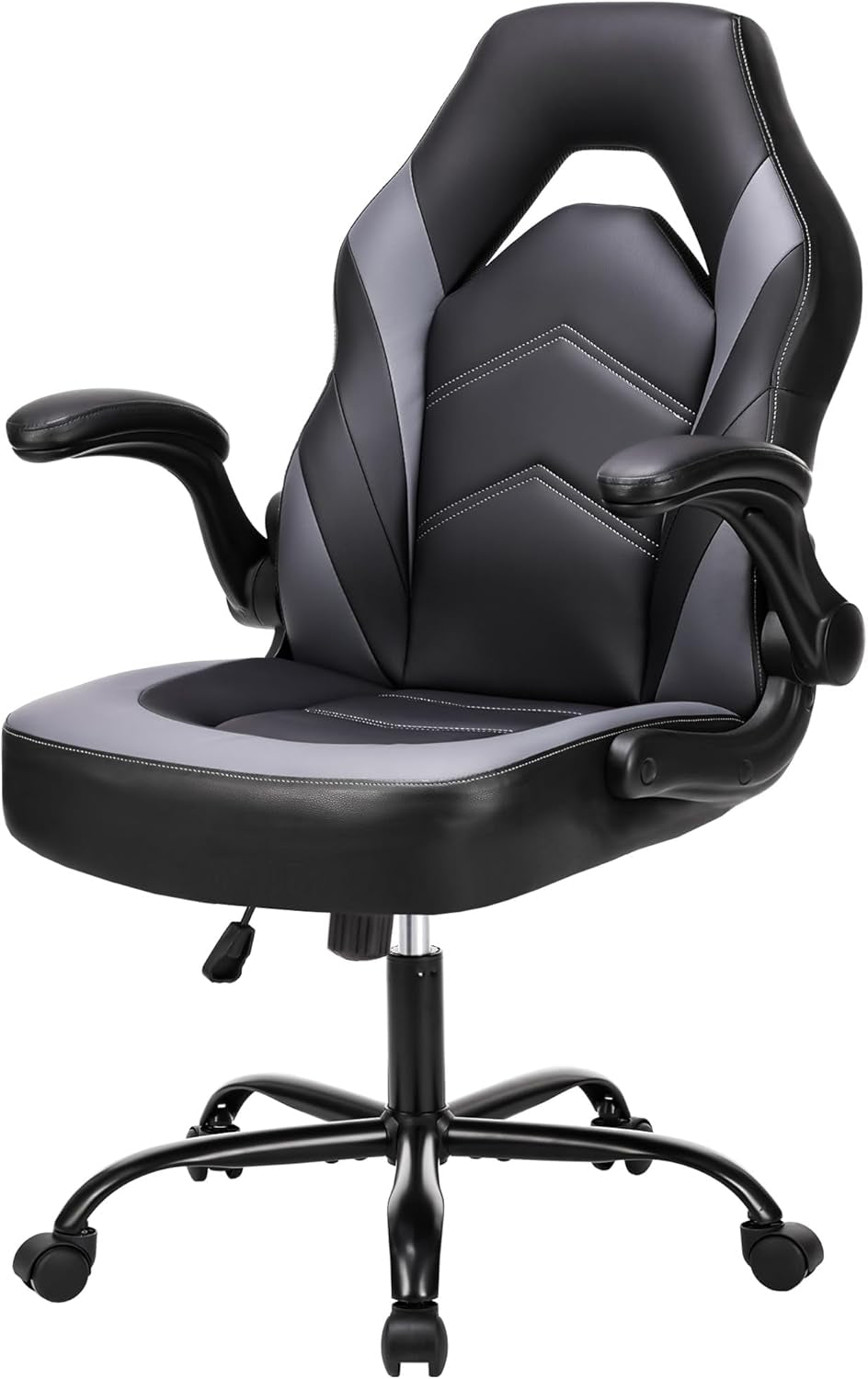 Computer Gaming Desk Chair - Big Tall Ergonomic Lumbar Support with Flip-Up Armrest and 360° Swivel Wheels, PU Leather Height Adjustable, for Home and Office, Grey