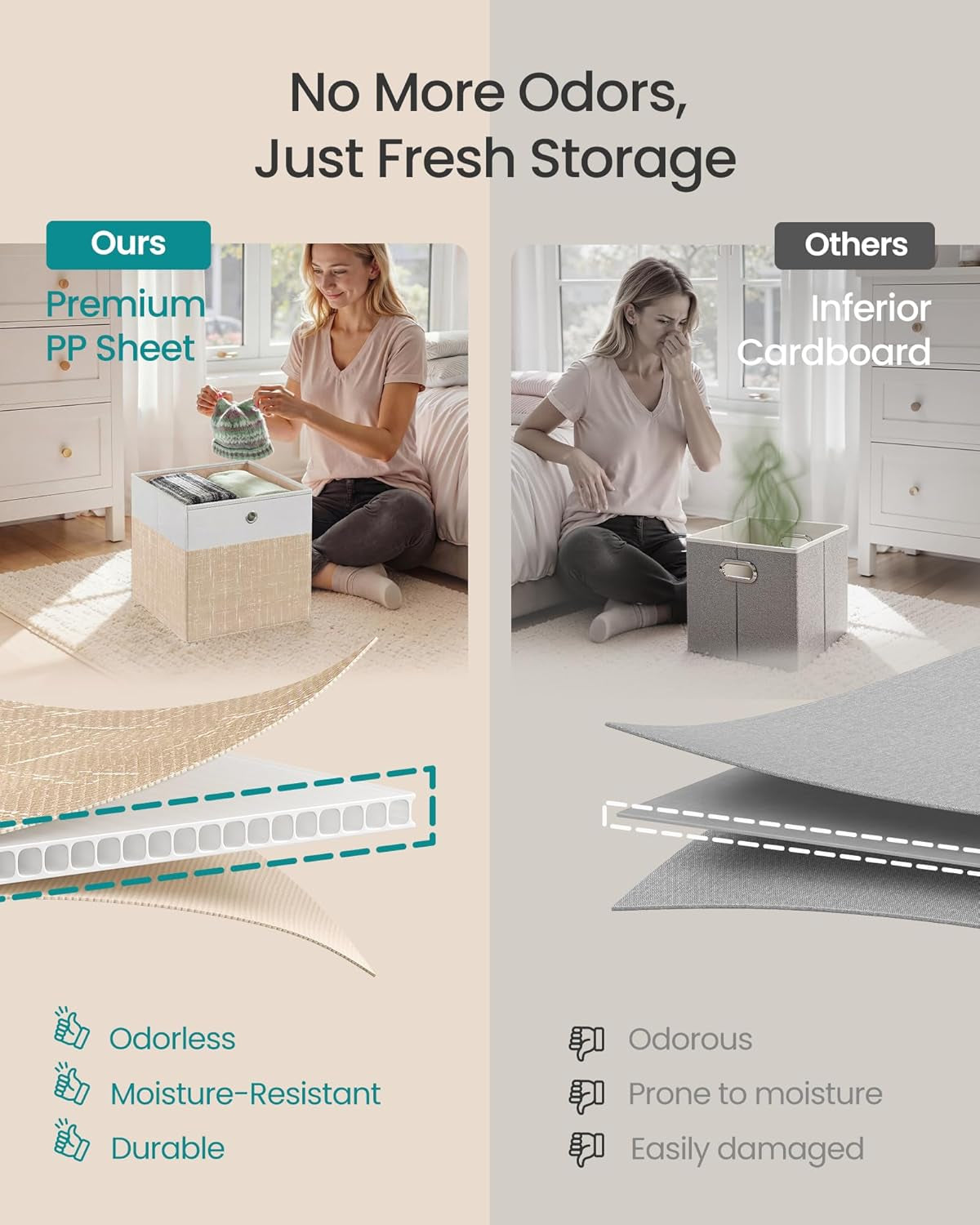 Storage Cubes, Set of 6 Foldable Fabric Storage Boxes, Cube Organizer Boxes with Handles, for Closet Shelves, Odorless, 10.2 X 10.2 X 11 Inches, Cloud White and Sand Beige URFB426LF02