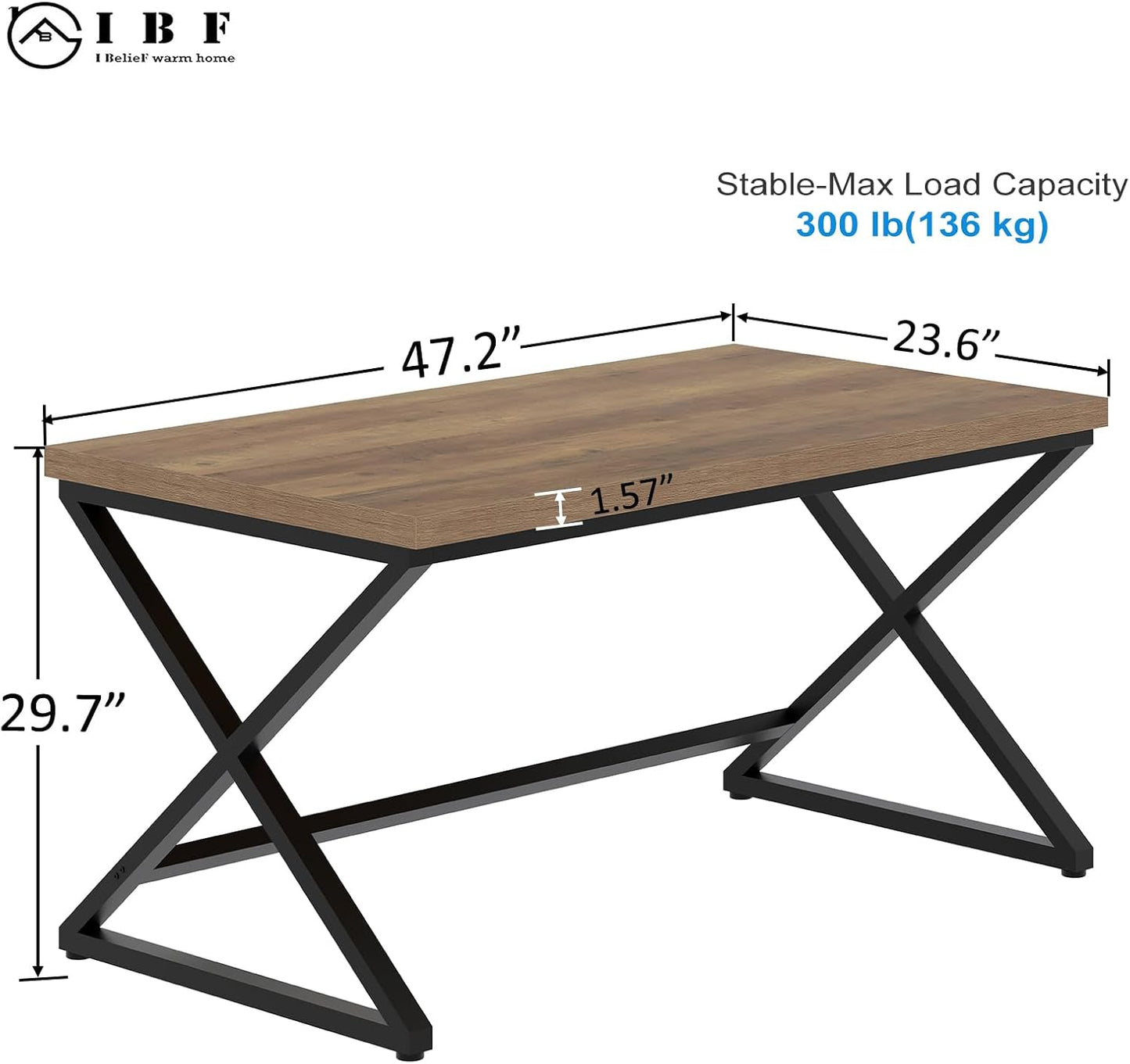 47 Inch Computer Desk, Rustic Home Office Desk for Writing, Industrial Wood Metal Executive Work Study Desk, Modern Simple PC Gaming Computer Table for Study Workstation, Rustic Oak