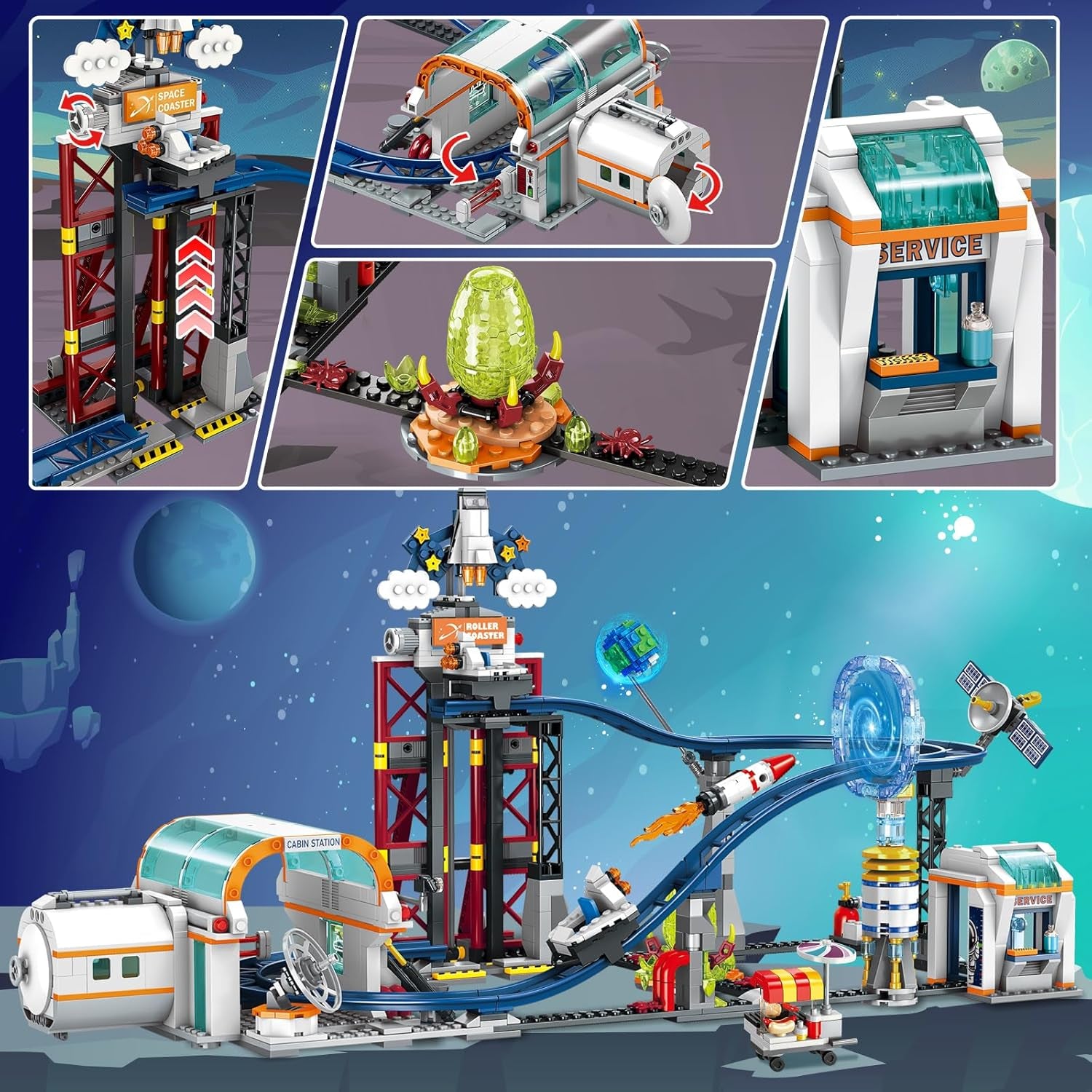 Space Roller Coaster Building Toy - 926PCS Coaster Building Set Features Lift Platform, Satellites, Rocket Buildable Space Rollercoaster Adventure Park for Adults Kids Girl Boy Ages 8+