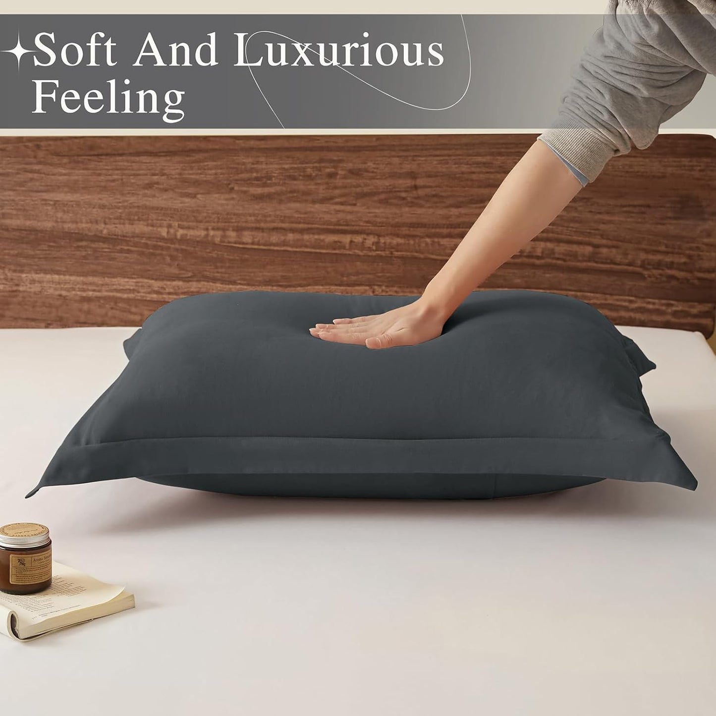 King Pillow Shams Set of 2 Dark Grey Pillow Shams Soft Microfiber Pillow Covers with Envelope Closure, Fade, Wrinkle and Shrink Resistant Bed Pillow Cases, 20 × 36 Inches
