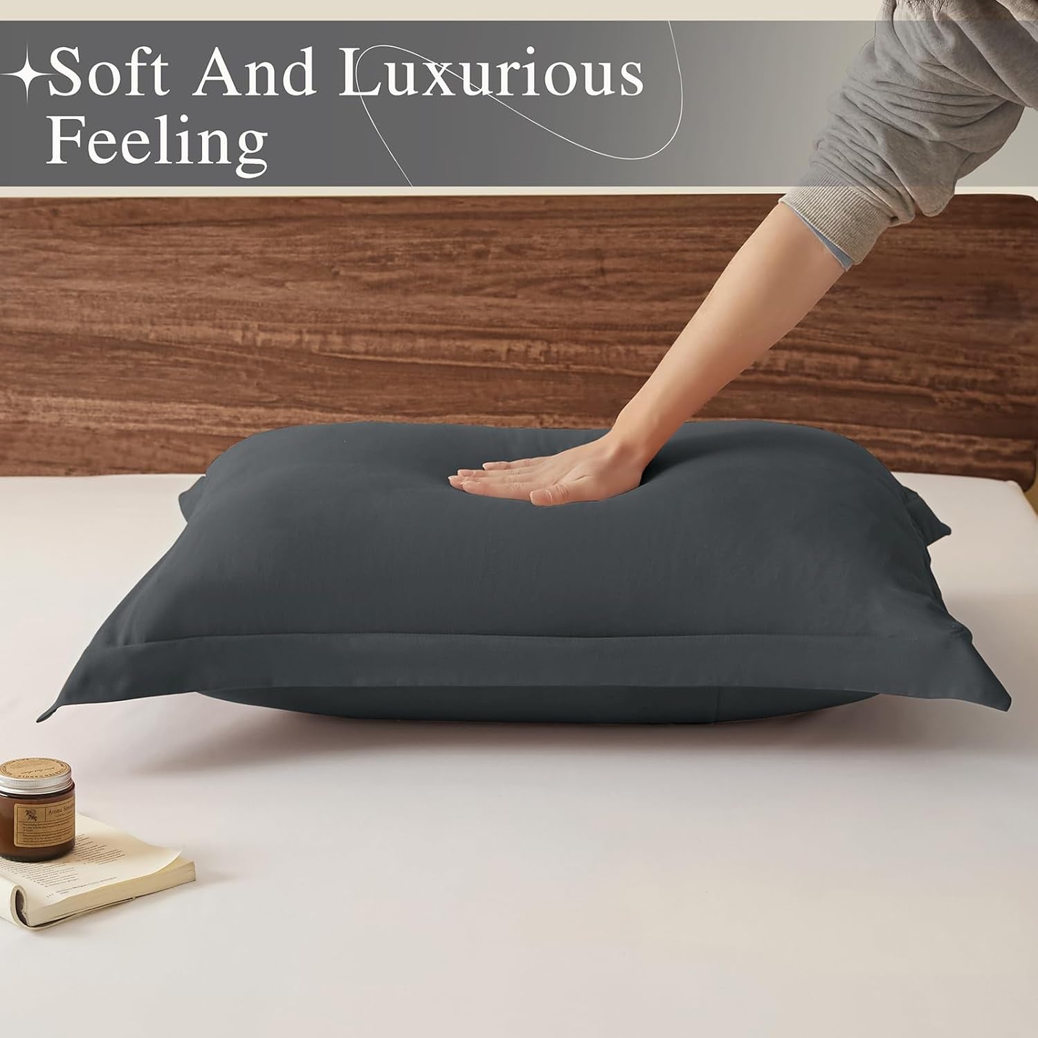 King Pillow Shams Set of 2 Dark Grey Pillow Shams Soft Microfiber Pillow Covers with Envelope Closure, Fade, Wrinkle and Shrink Resistant Bed Pillow Cases, 20 × 36 Inches