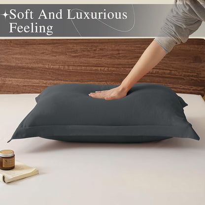 King Pillow Shams Set of 2 Dark Grey Pillow Shams Soft Microfiber Pillow Covers with Envelope Closure, Fade, Wrinkle and Shrink Resistant Bed Pillow Cases, 20 × 36 Inches