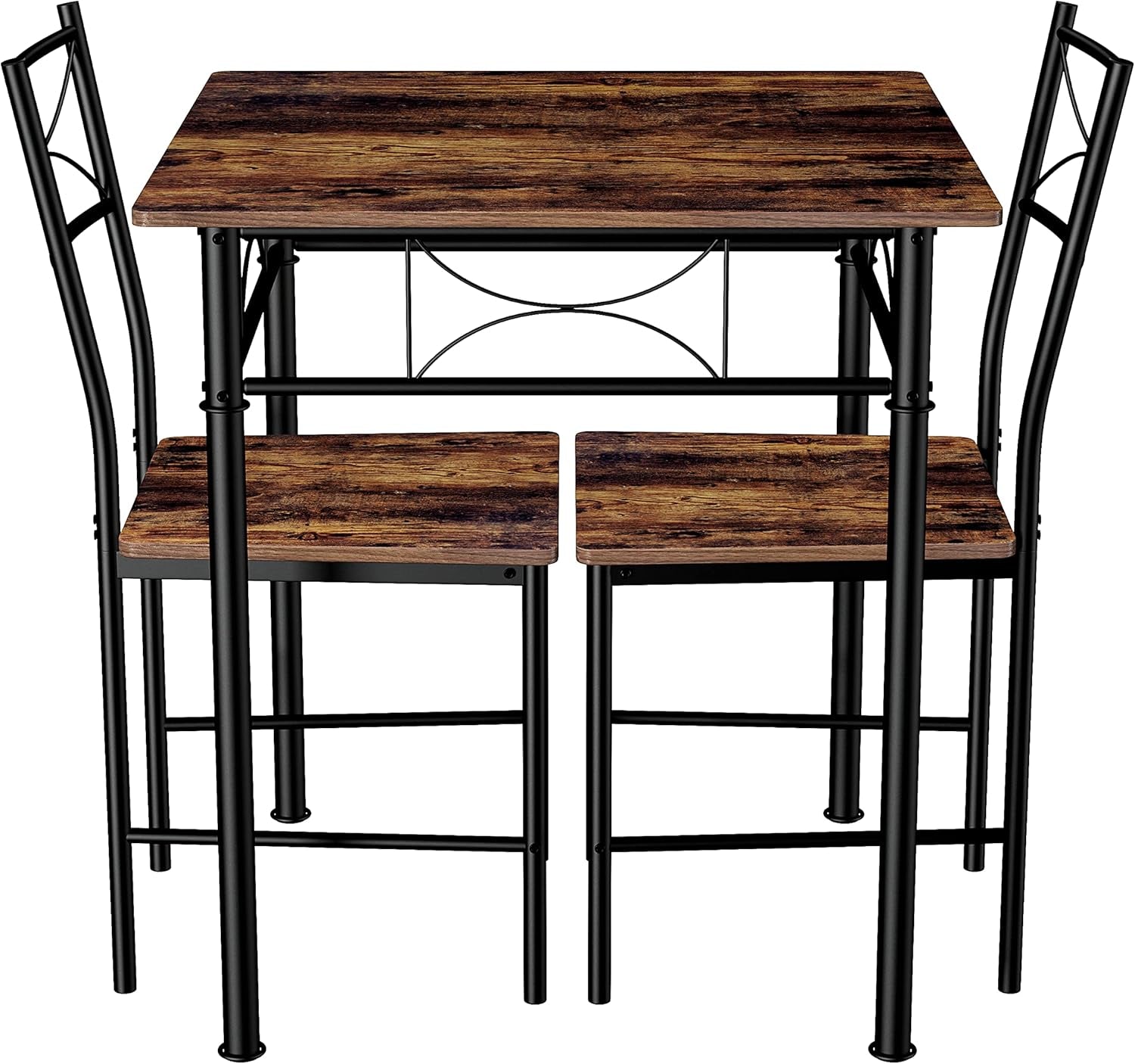 3-Piece Kitchen Dining Room Table Set for Small Spaces，Iron Wood Square Table with 2 Chairs for Kitchen Dining Room Furniture