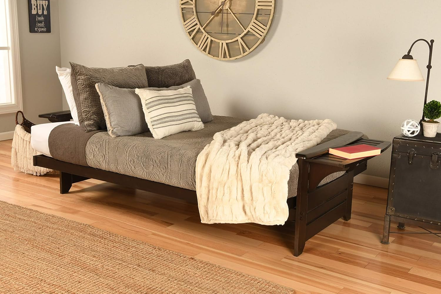 Phoenix Full Size Futon in Espresso Finish, Linen Charcoal