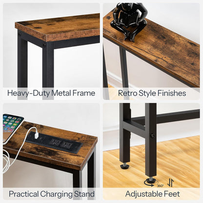 47.2" Narrow Console Table with Power Outlet, 5.9" behind Couch Table with Charging Station, Long Sofa Side Table, Skinny Entryway Table for Living Room, Hallway, Foyer, Rustic Brown BF15XG01G1