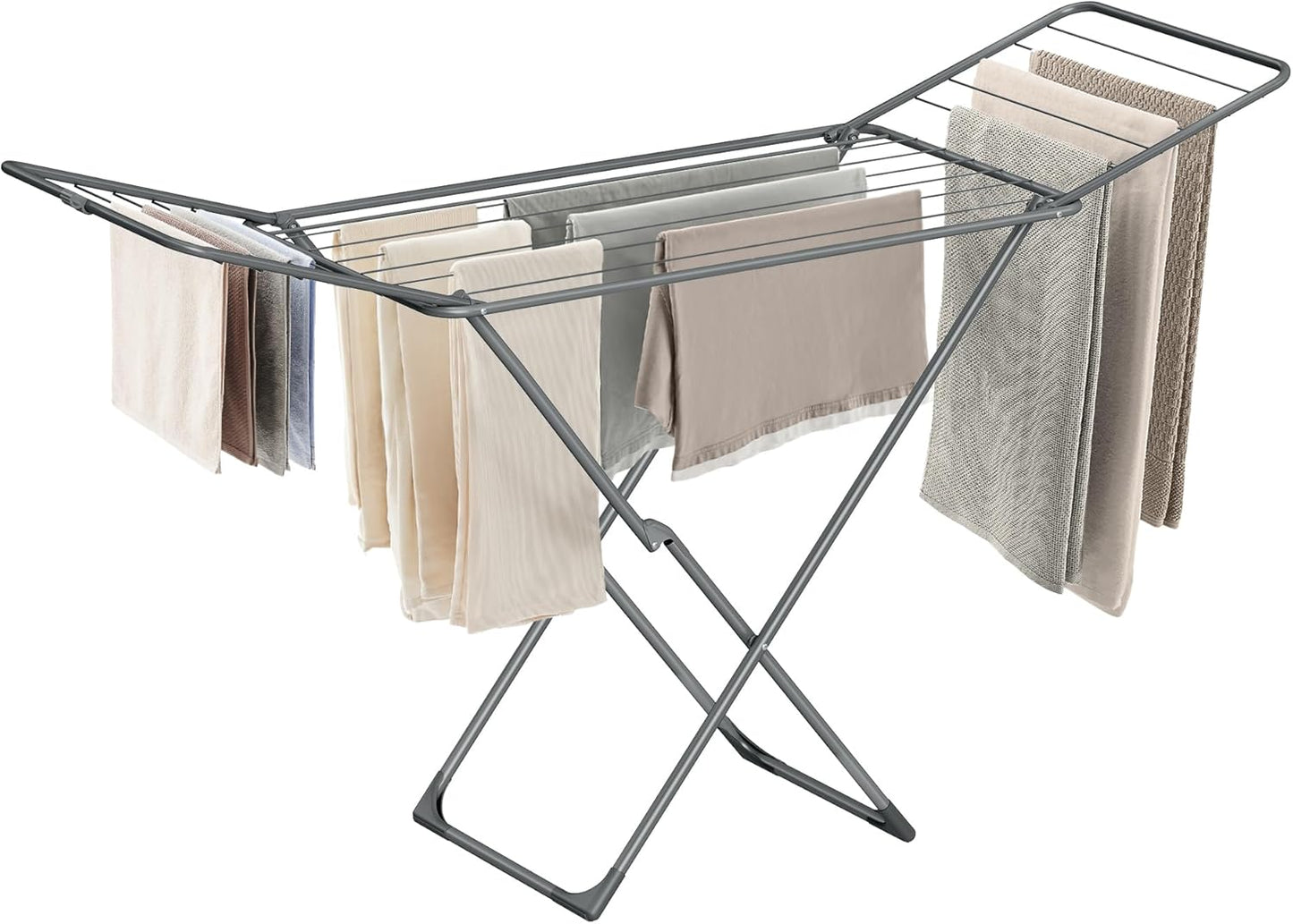 Clothes Drying Rack, Metal Laundry Drying Rack, Foldable, Space-Saving, Free-Standing Airer, with 2 Gullwings, Indoor Outdoor Use, Bed Linen Clothing, White ULLR540W01