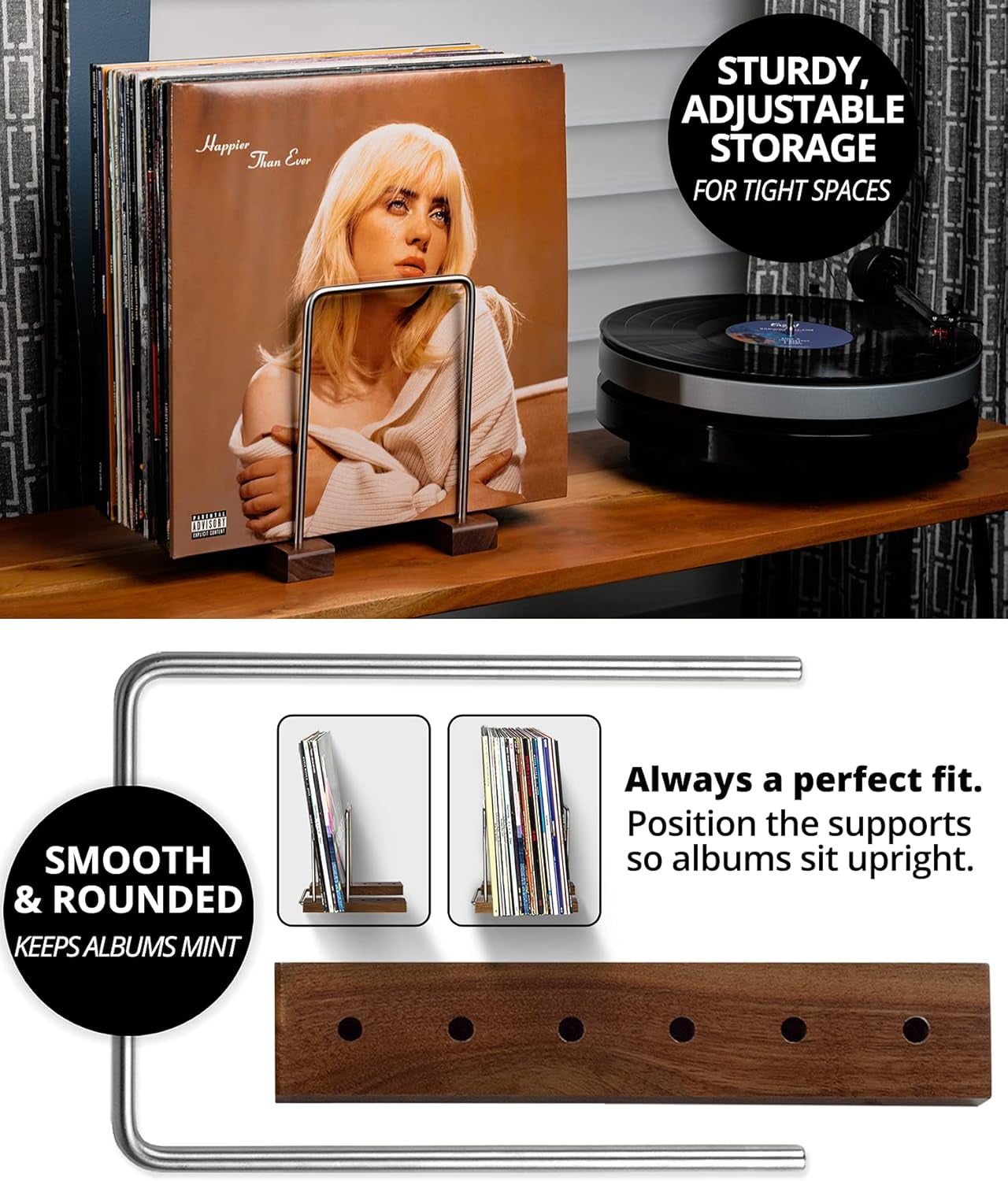 35 LP Vinyl Record Holder, Solid Walnut Wood Record Holder for Albums, Now Playing Record Props, Vinyl Record Storage, LP Holder Rack, Vinyl Stand