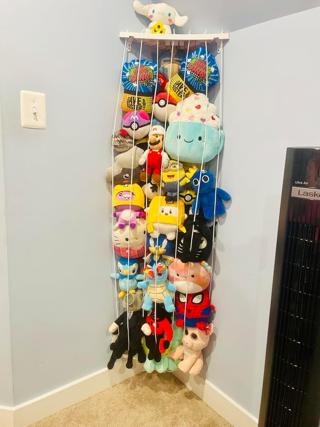 Stuffed Animal Storage Toy Organizer(Patented) - Corner Stuffed Animal Holder Length Adjustable - Stuffed Animal Wall Storage for Nursery Playroom Bedroom Kids Room Decor(White)