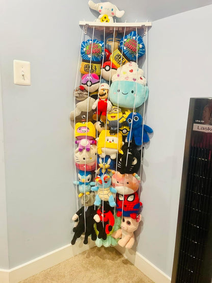 Stuffed Animal Storage Toy Organizer(Patented) - Corner Stuffed Animal Holder Length Adjustable - Stuffed Animal Wall Storage for Nursery Playroom Bedroom Kids Room Decor(White)