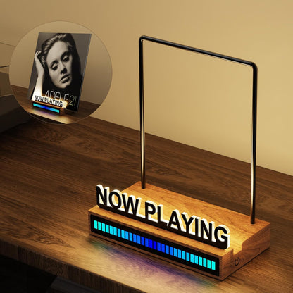 Now Playing Vinyl Record Stand, Light up Vinyl Record Display Stand with RGB Sound Control Pickup Rhythm Lights Bar, Warm White Light with Fingerprint-Proof Acrylic Letters