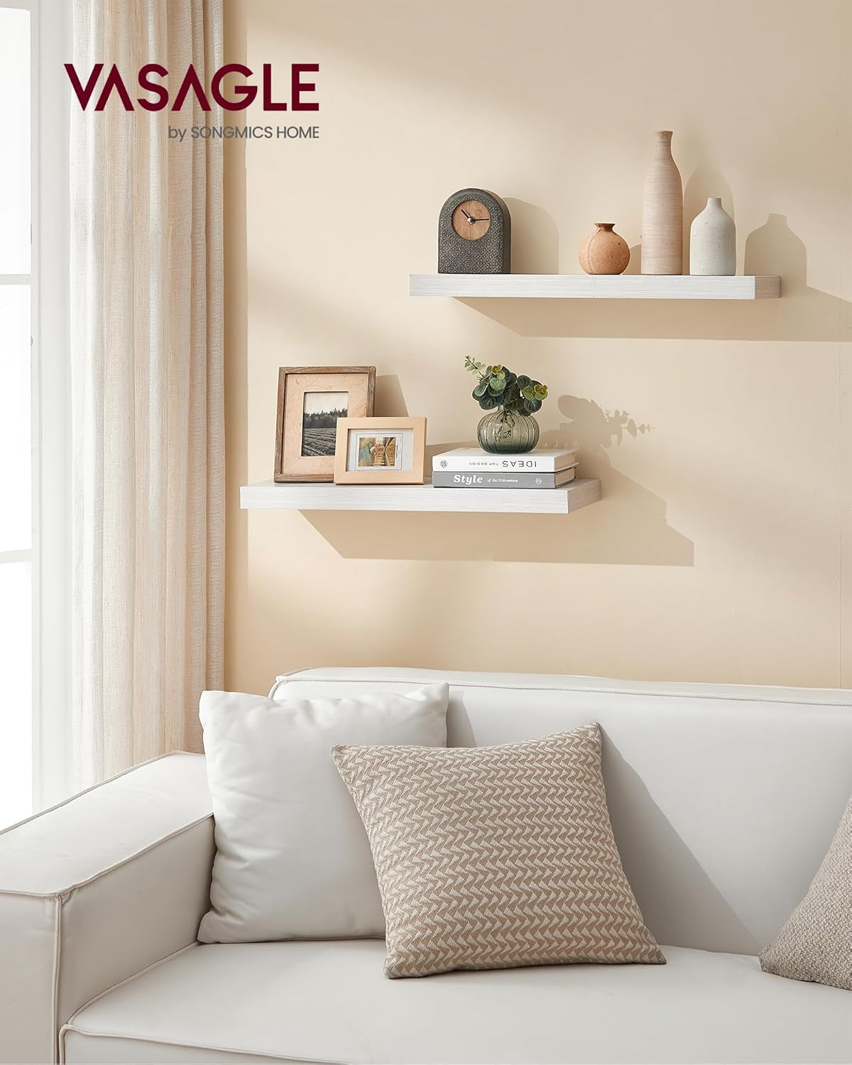 Floating Shelf, Single Wall Shelf for Storage and Display, Wall Mounted, 7.9 X 23.6 X 1.5 Inches, Shelf for Wall Decor, Living Room, Study, Kitchen, Maple White ULWS026W44