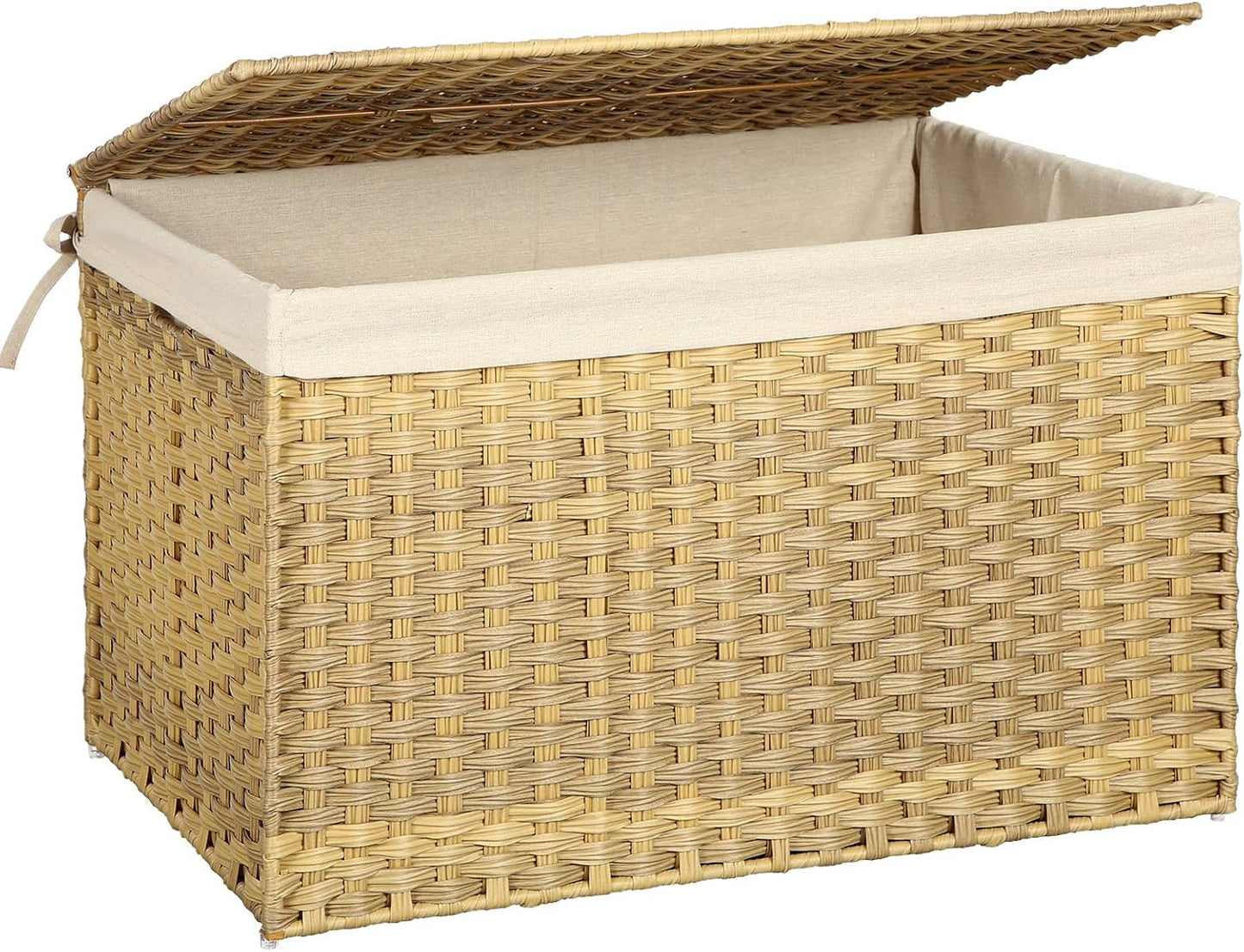 Storage Basket with Lid, 42.3 Gallon (160L) Storage Bin, Woven Blanket Storage Basket with Handles, Foldable, Removable Liner, Metal Frame, for Bedroom, Laundry Room, Brown URST76BR
