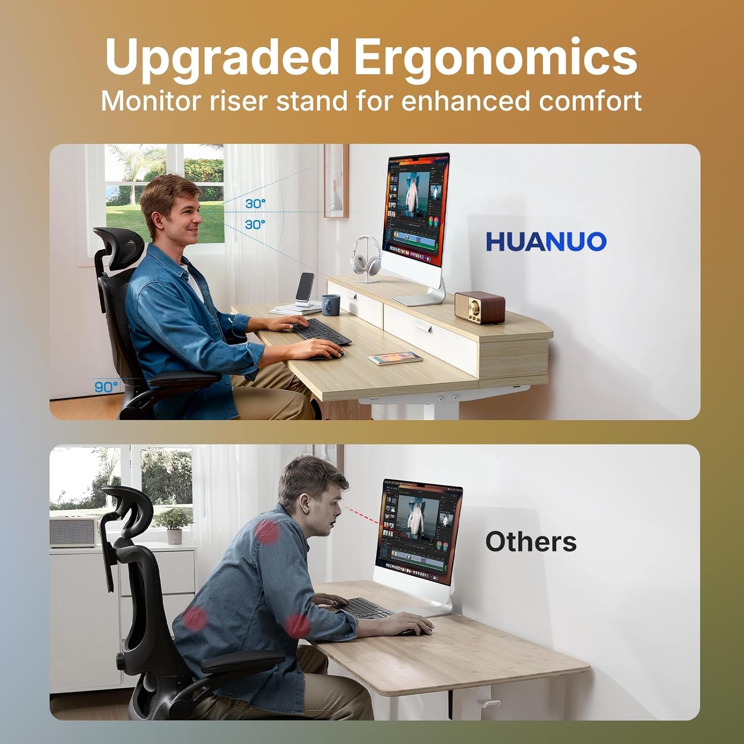 32 X 21 Inch Small Electric Standing Desk with 2 Drawers, C-Clamp Mount Compatible, Height Adjustable Sit Stand Desk, Home Office Stand up Desk with 4 Memory Height Settings, Light Walnut