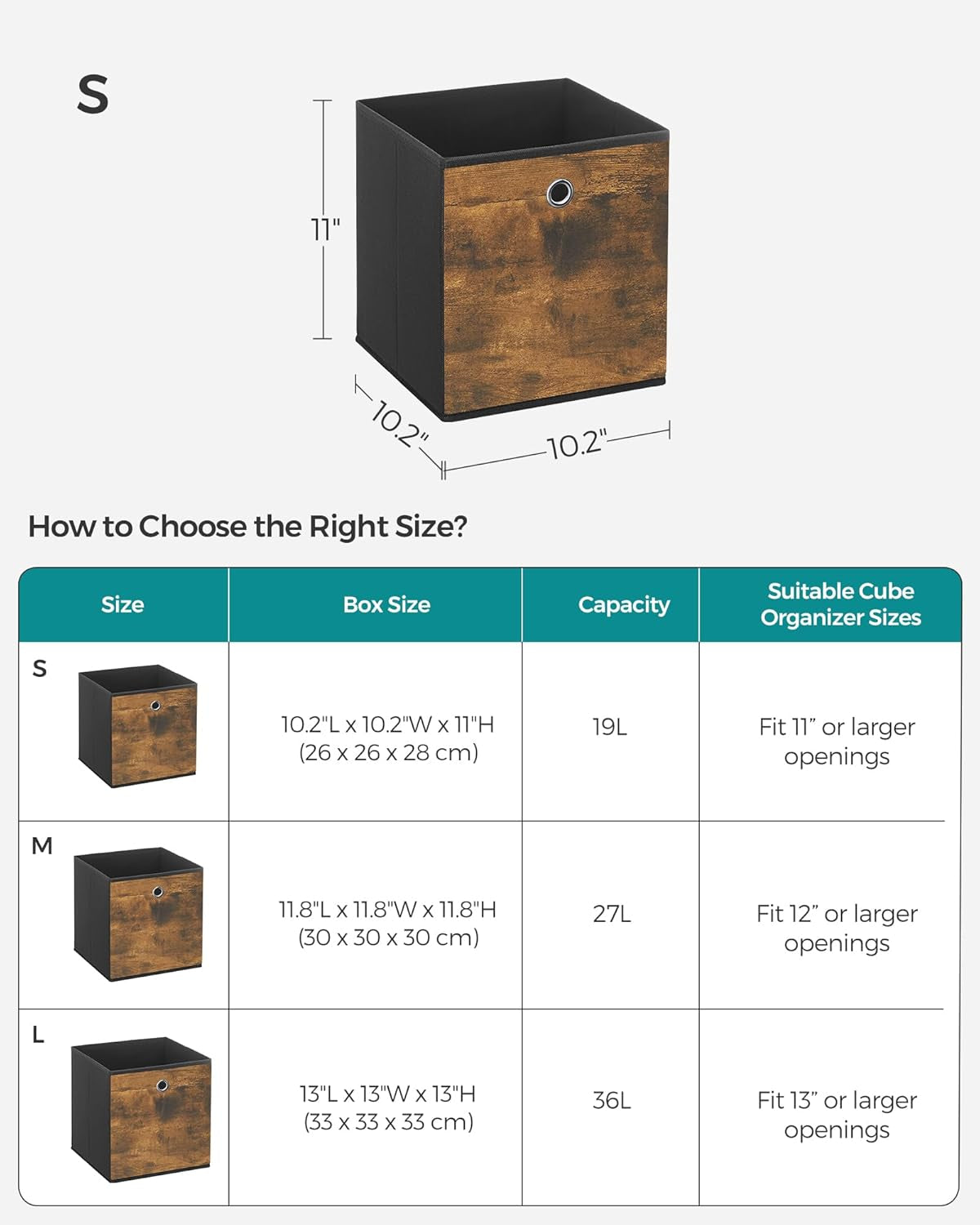 Storage Cubes, Set of 6 Storage Bins with Handles, Foldable Oxford Fabric and Non-Woven Fabric Storage Boxes, 10.2X10.2X11 Inches, Fit Cube Storage Unit, Rustic Brown URFB126B01
