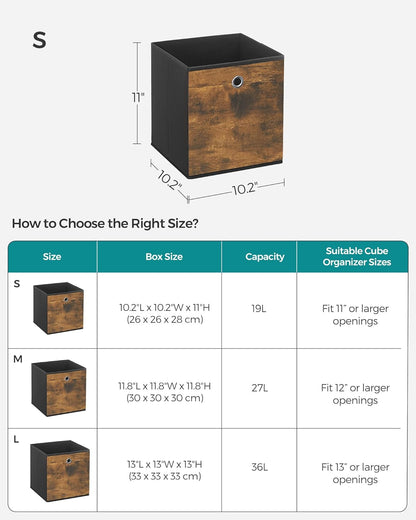 Storage Cubes, Set of 6 Storage Bins with Handles, Foldable Oxford Fabric and Non-Woven Fabric Storage Boxes, 10.2X10.2X11 Inches, Fit Cube Storage Unit, Rustic Brown URFB126B01