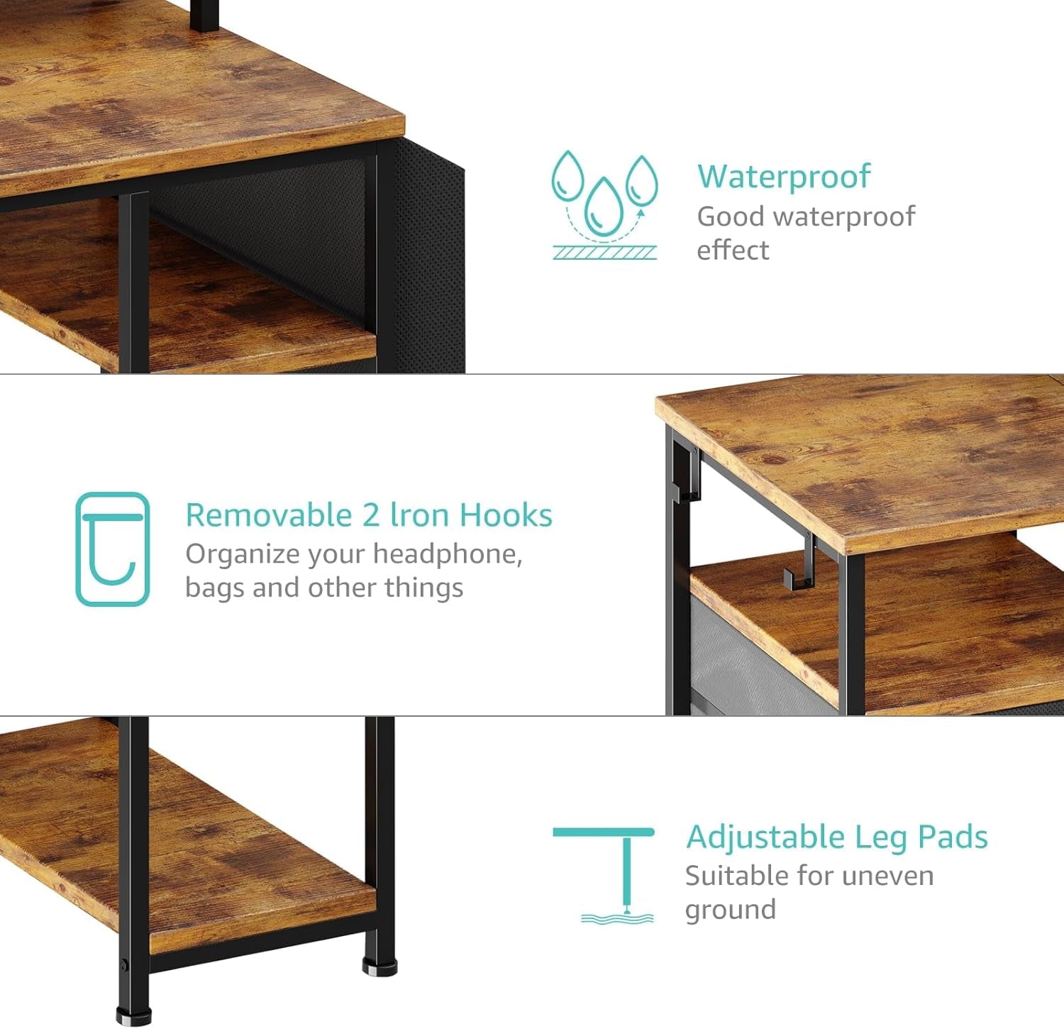 Gaming Desks with Led Lights and Power Outlets, 55 Inch Computer Desk with File Drawers Cabinet, Home Office Desk with Shelves Monitor Stand, Black