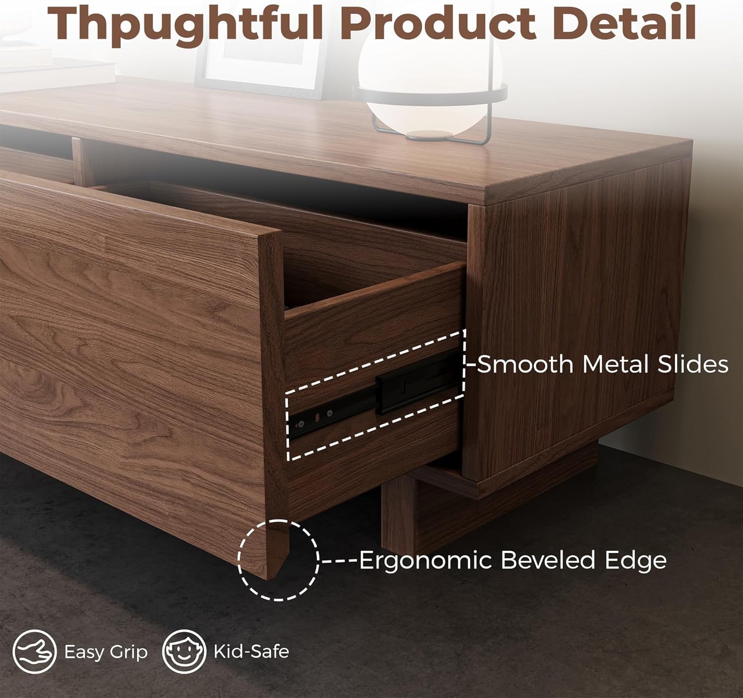 Extendable TV Stand for 65-100 Inches Tvs – Walnut Entertainment Console with 3 Drawers & 1 Storage Compartment, Adjustable Length 68.5''-98.4'' (Walnut, 68.5''-98.4'')