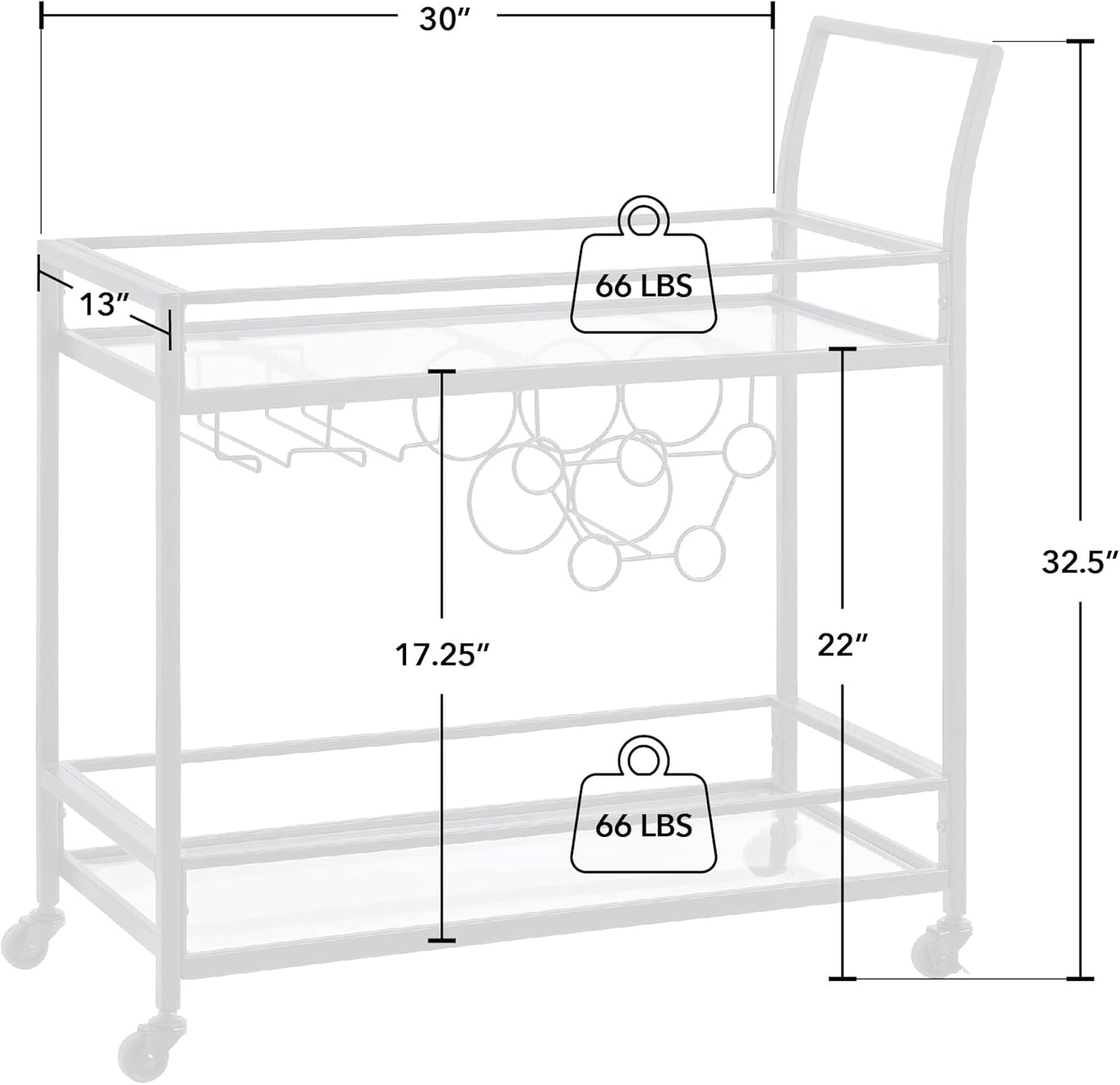 & Co. Black Francesca Bar Cart, 2 Tier Mobile Mini Bar, Kitchen Serving Cart and Coffee Station with Storage for Wine and Glasses, Metal and Glass, Modern