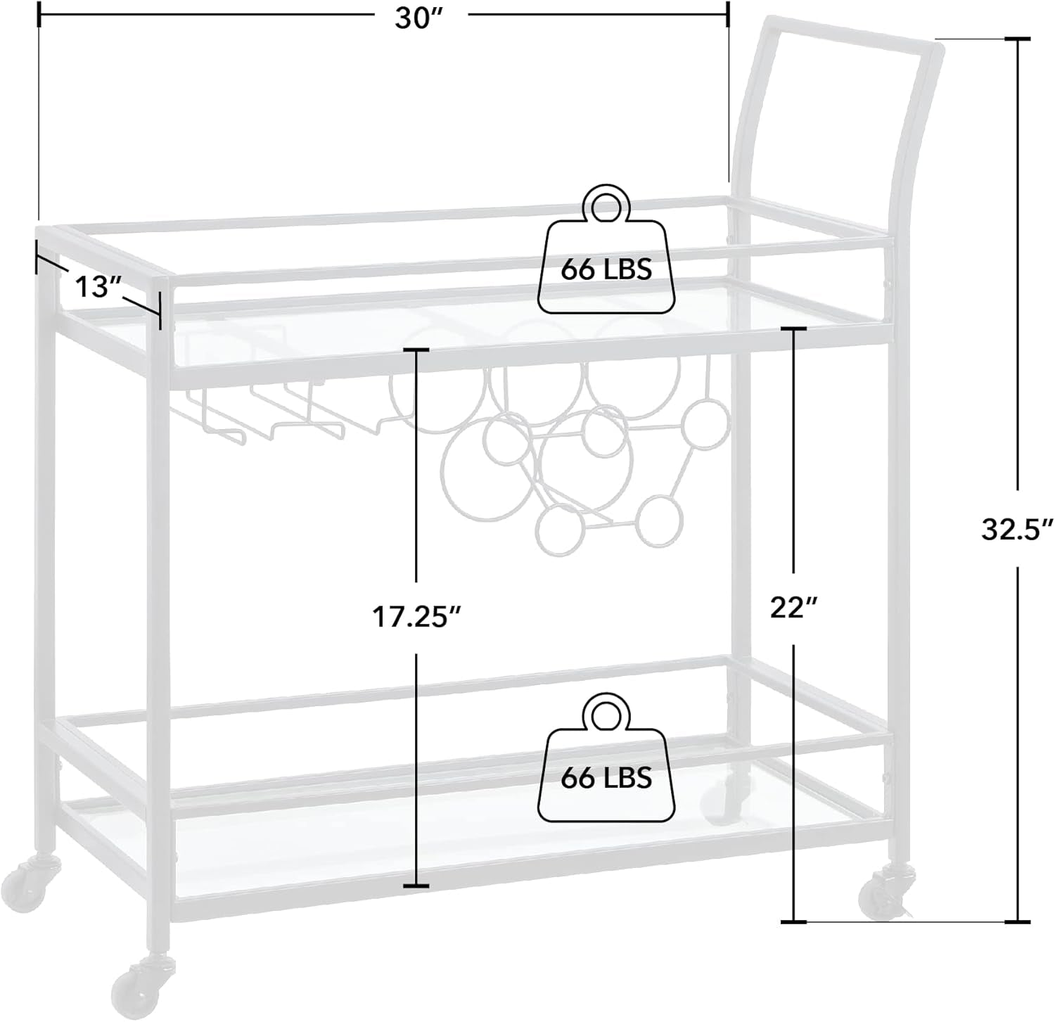 & Co. Black Francesca Bar Cart, 2 Tier Mobile Mini Bar, Kitchen Serving Cart and Coffee Station with Storage for Wine and Glasses, Metal and Glass, Modern