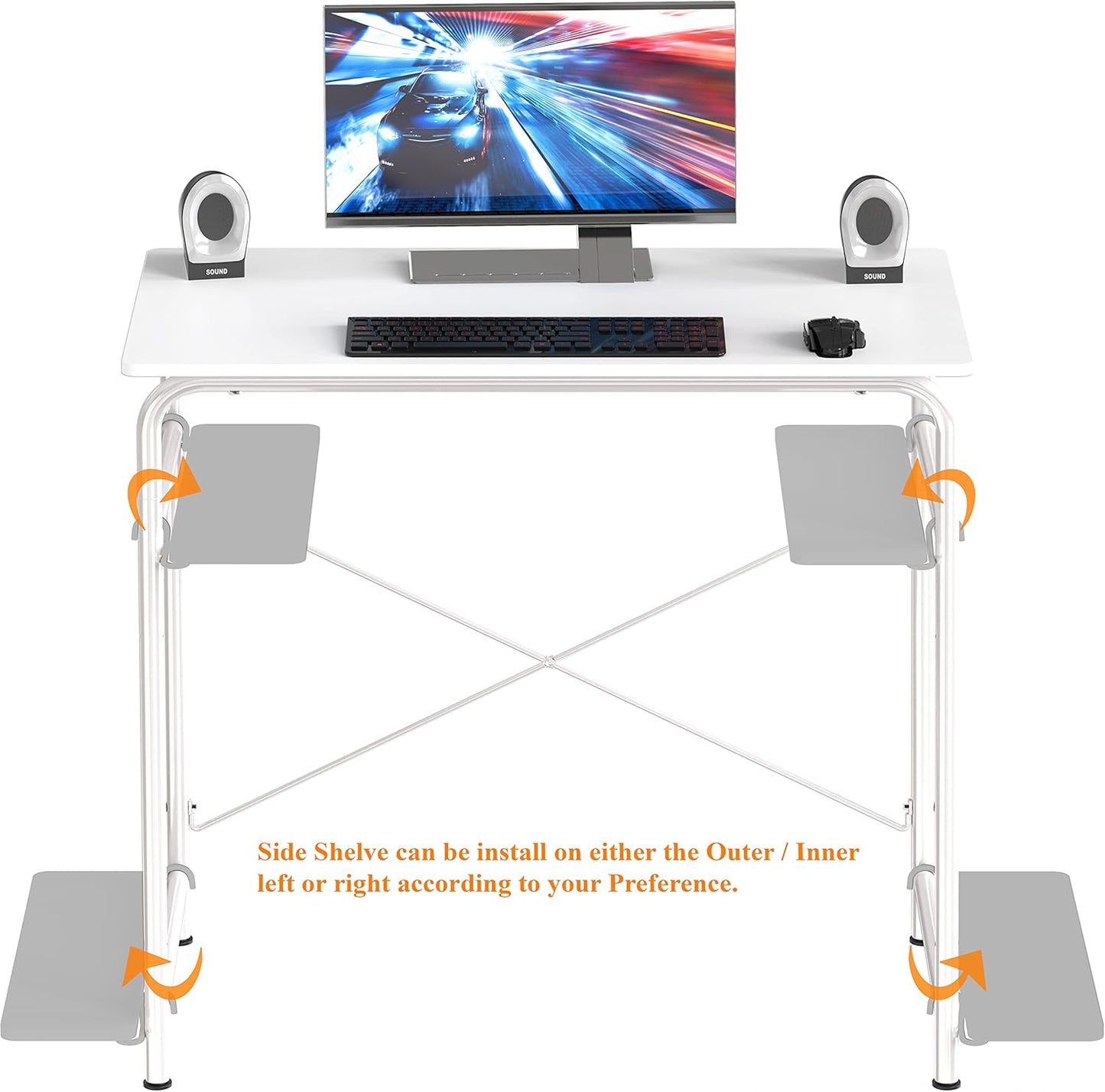 Small Gaming Home Office Computer Desk with Shelf, White