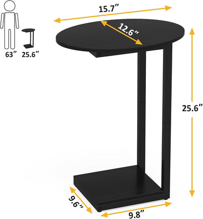 Small Side Table End Table, C-Shaped Wood Coffee Table TV Tray for Eating Couch Tables for Small Space, Living Room, (Black)
