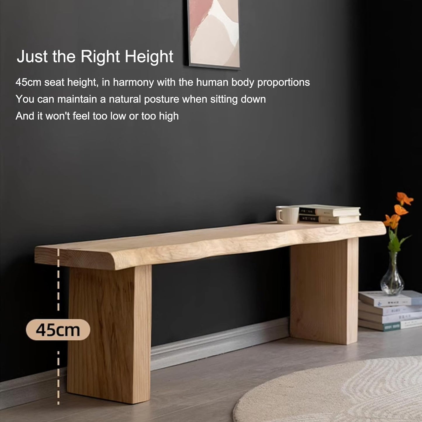 Entryway Wooden Bench Seat Solid Wood Dining Bench End of Bed Bench Entryway Furniture Narrow Farmhouse Bench Sturdy and Stable for Dining Table Bedroom Living Room Hallway(80Cm(31.5In))