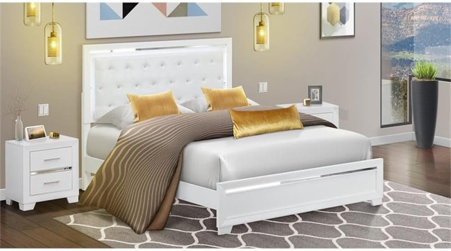 PA05-Q2N000 Pandora 3-Piece Bedroom Set with an Adjustable LED Lighting Headboard Queen Size Bed 2 Modern Nightstands - White Finish