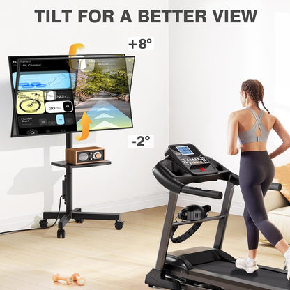 Mobile TV Stand with Power Outlet, Tilt Rolling TV Cart for 23-65 Inch LCD LED OLED Flat Curved Screen Tvs up to 88 Lbs, Height Adjustment Portable TV Stand on Wheels, Max VESA 400X400Mm
