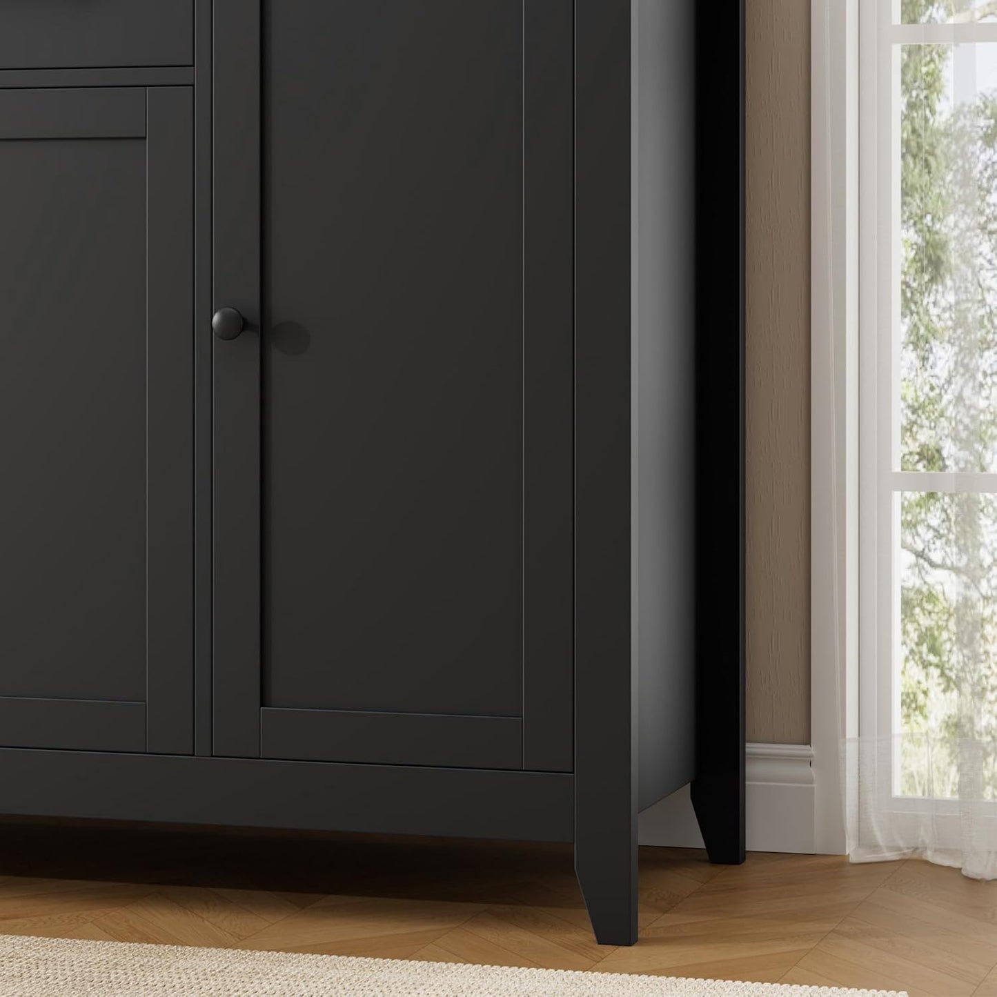 55" Buffet Cabinet with Storage, Kitchen Buffet Sideboard with Drawers, Large Storage Cabinet with Doors and Shelves, Modern Farmhouse Coffee Bar for Kitchen, Dining Room, Living Room, Black