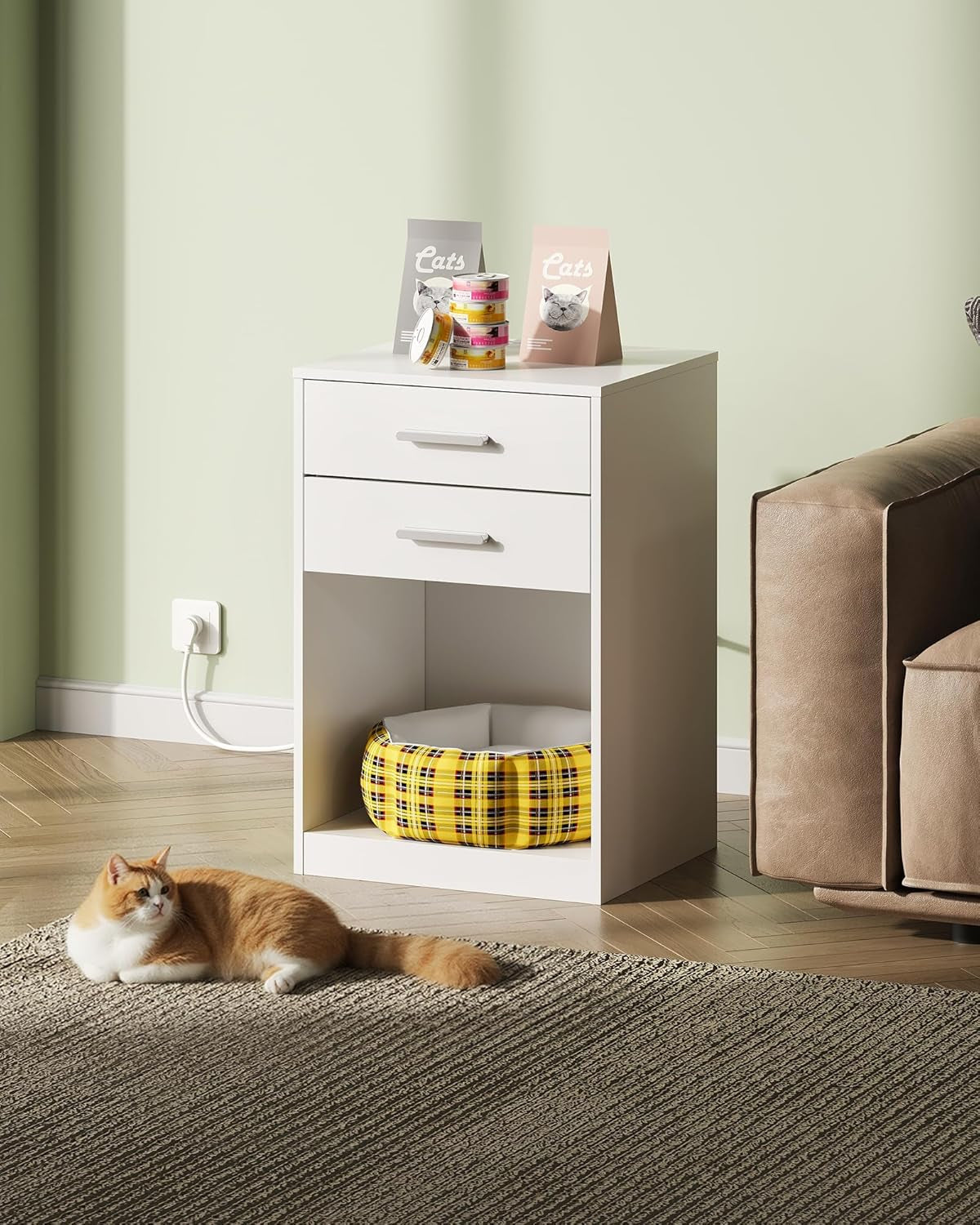 Night Stand Set of 2 with Charging Station, Nightstands with Wood Drawers and Open Shelf, Bed Side Tables Living Room, Bedroom, Modern End Table Set 2, White