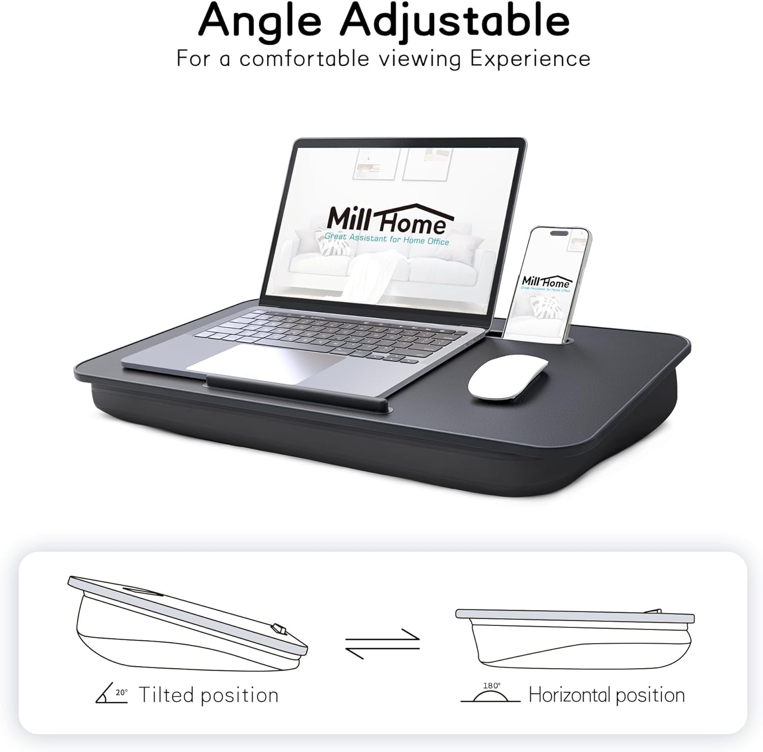 Lap Desk, Lap Desk with Cushion, Fits up to 17 Inch Laptop, Pillow Designed, Portable Laptop Stand with Tray, Pad & Phone Holder, Home Office for Bed/Couch/Car/Reading/Writing, (Black)