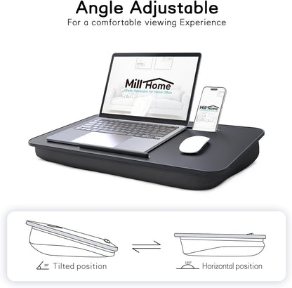 Lap Desk, Lap Desk with Cushion, Fits up to 17 Inch Laptop, Pillow Designed, Portable Laptop Stand with Tray, Pad & Phone Holder, Home Office for Bed/Couch/Car/Reading/Writing, (Black)