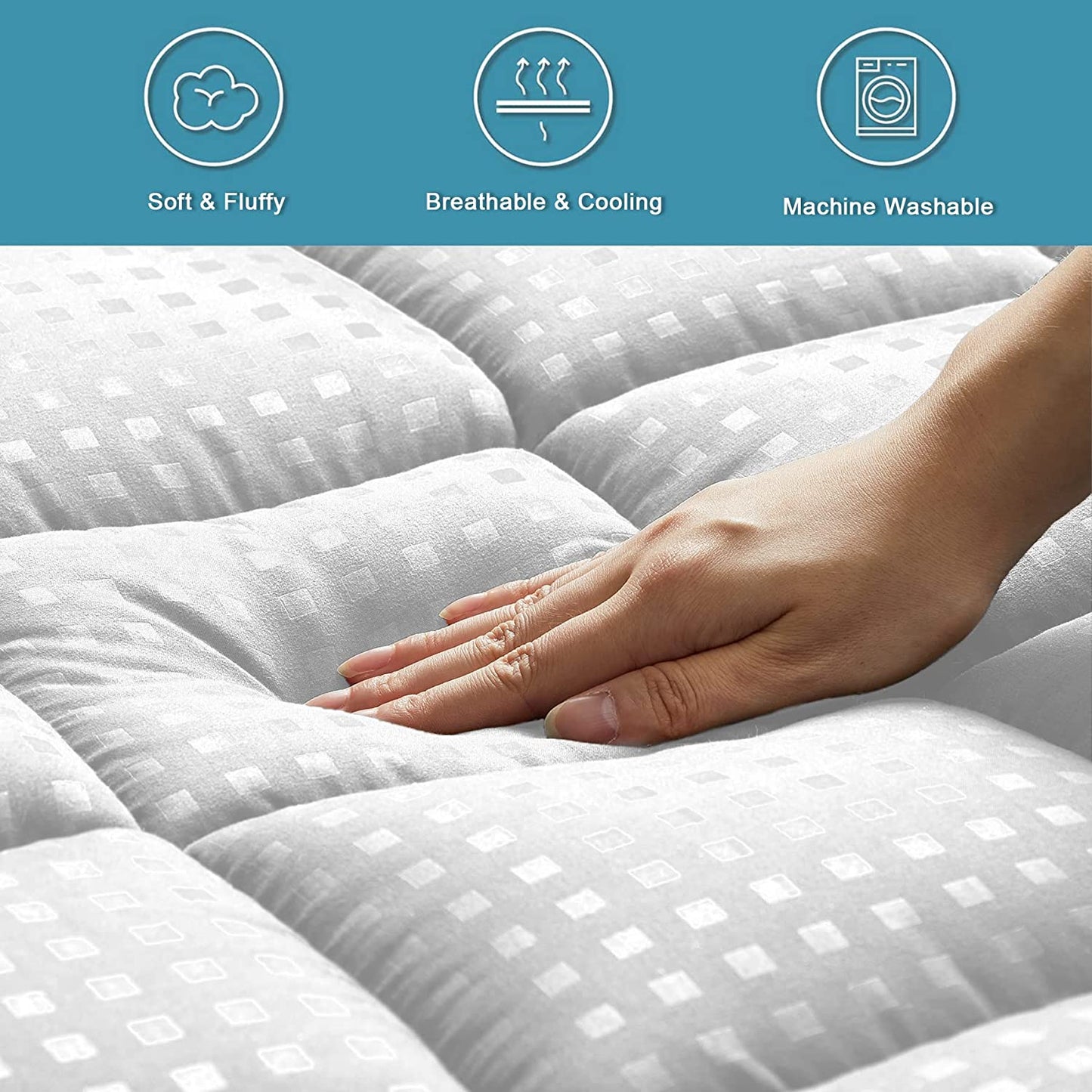 Queen Mattress Pad Quilted Fitted Mattress Protector Cooling Pillow Top Mattress Cover Breathable Fluffy Soft Mattress Topper with 8-21" Deep Pocket