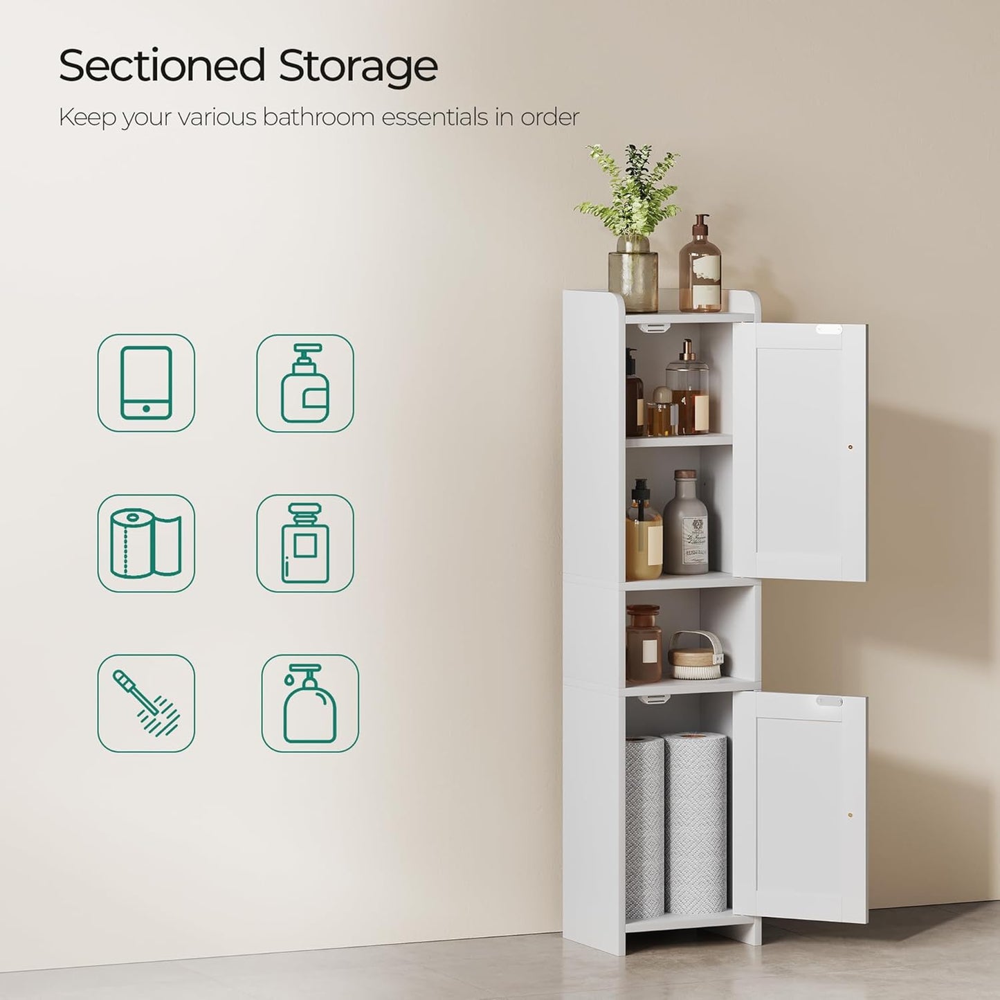 Bathroom Cabinet with 2 Doors, Small Freestanding Storage Cabinet with Adjustable Shelf, Floor Cabinet for Small Spaces, Bathroom, Entrances, Kitchen, White