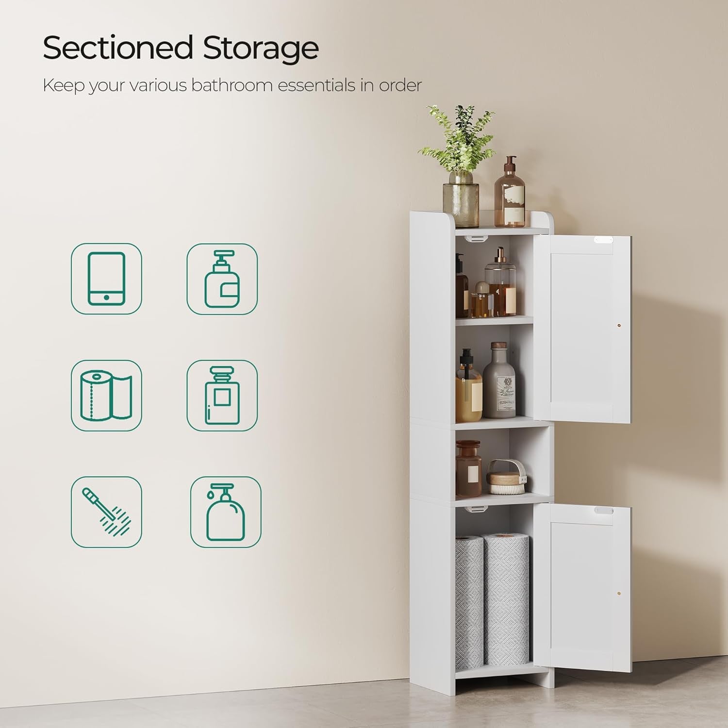 Bathroom Cabinet with 2 Doors, Small Freestanding Storage Cabinet with Adjustable Shelf, Floor Cabinet for Small Spaces, Bathroom, Entrances, Kitchen, White