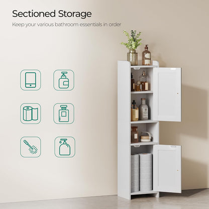 Bathroom Cabinet with 2 Doors, Small Freestanding Storage Cabinet with Adjustable Shelf, Floor Cabinet for Small Spaces, Bathroom, Entrances, Kitchen, White