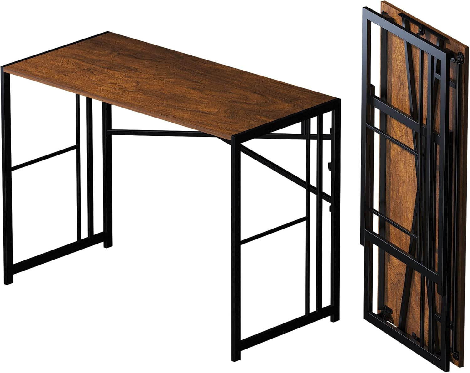 Folding Computer Desk 40 Inch Writing Gaming Computer Camping Desk, No Assembly Required Home Office Table, Mahogany