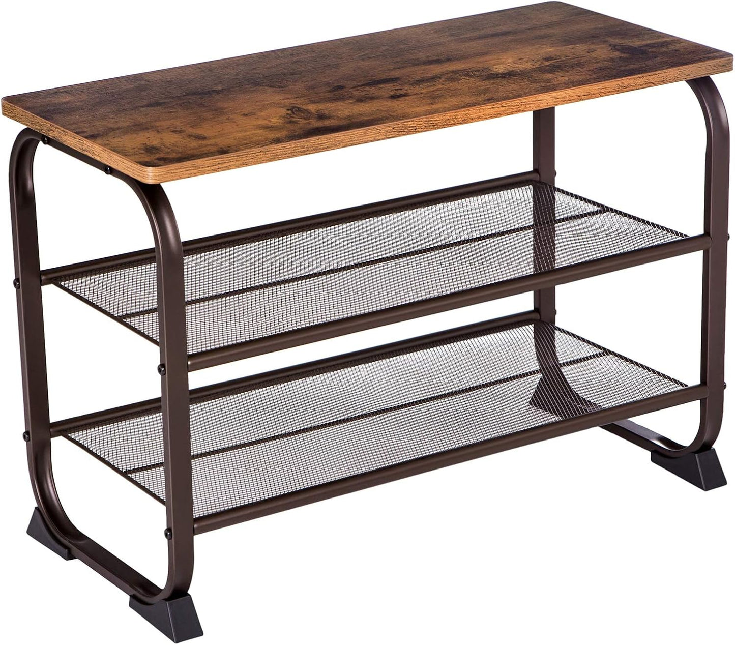 Shoe Bench Rack, 3-Tier Storage Shelf for Entryway Hallway Living Room, Industrial Accent Furniture with Steel Frame, 11.8 X 26.0 X 17.7 Inches, Rustic Brown