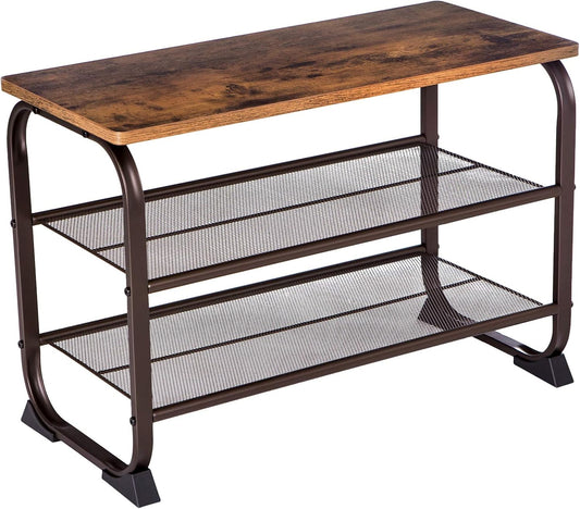 Shoe Bench Rack, 3-Tier Storage Shelf for Entryway Hallway Living Room, Industrial Accent Furniture with Steel Frame, 11.8 X 26.0 X 17.7 Inches, Rustic Brown
